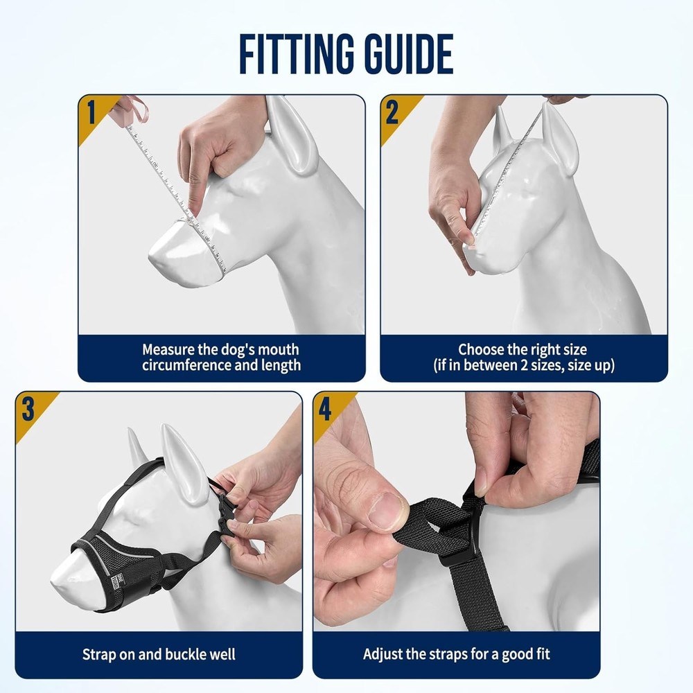 OneTigris Dog Muzzle,Soft Nylon Muzzle Anti Biting Barking L, Black