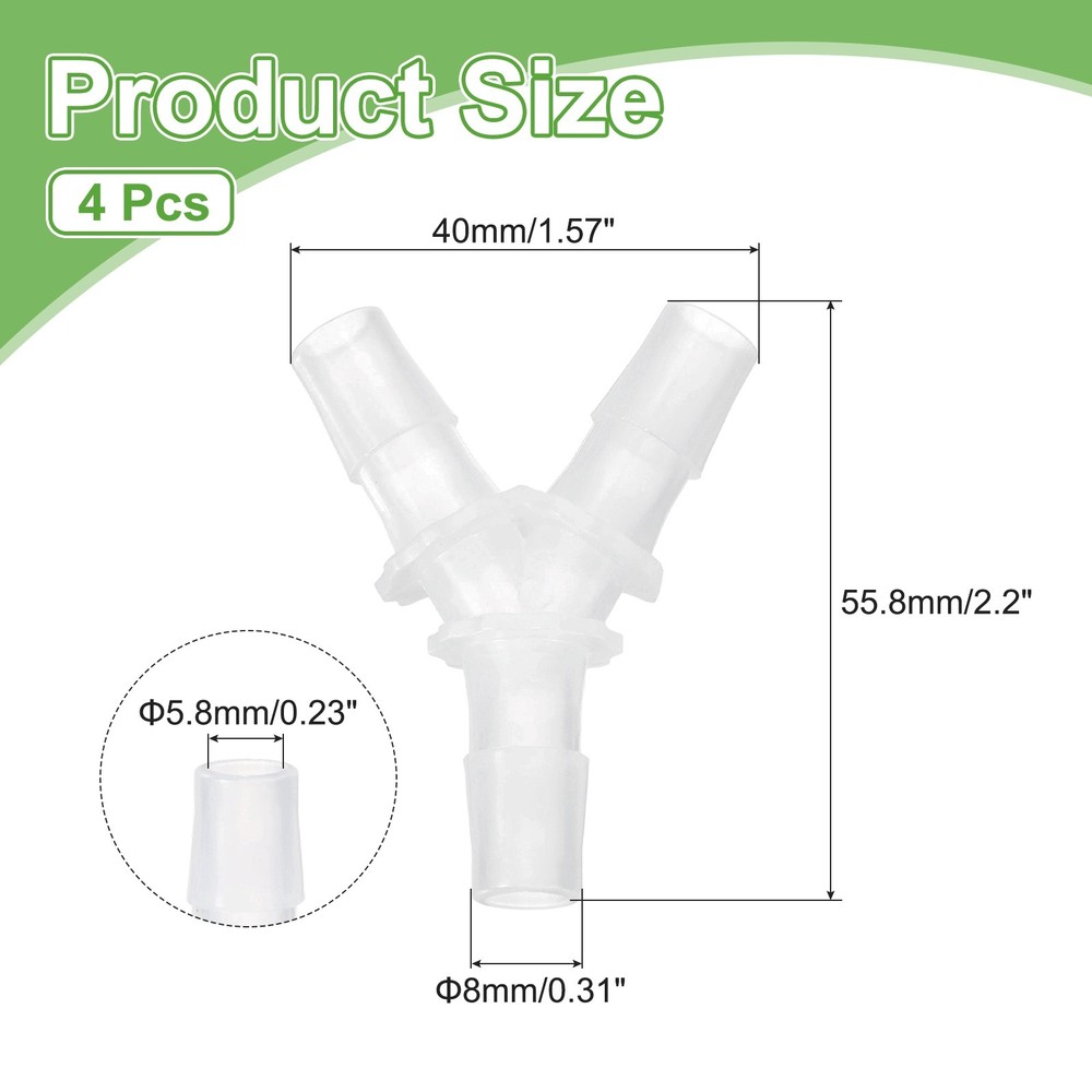 4pcs Plastic Barb Fitting, 5/16"x5/16" Y Shape Tee Pipe Fitting, Clear