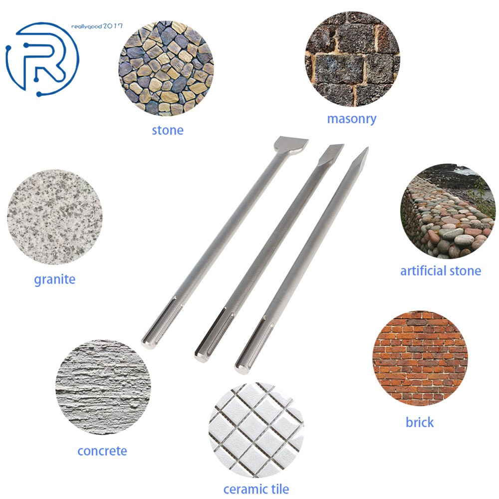 3 Pack Durable 16" SDS Max Bits Set Long-Point Chisel Flat Chisel Scaling Chisel