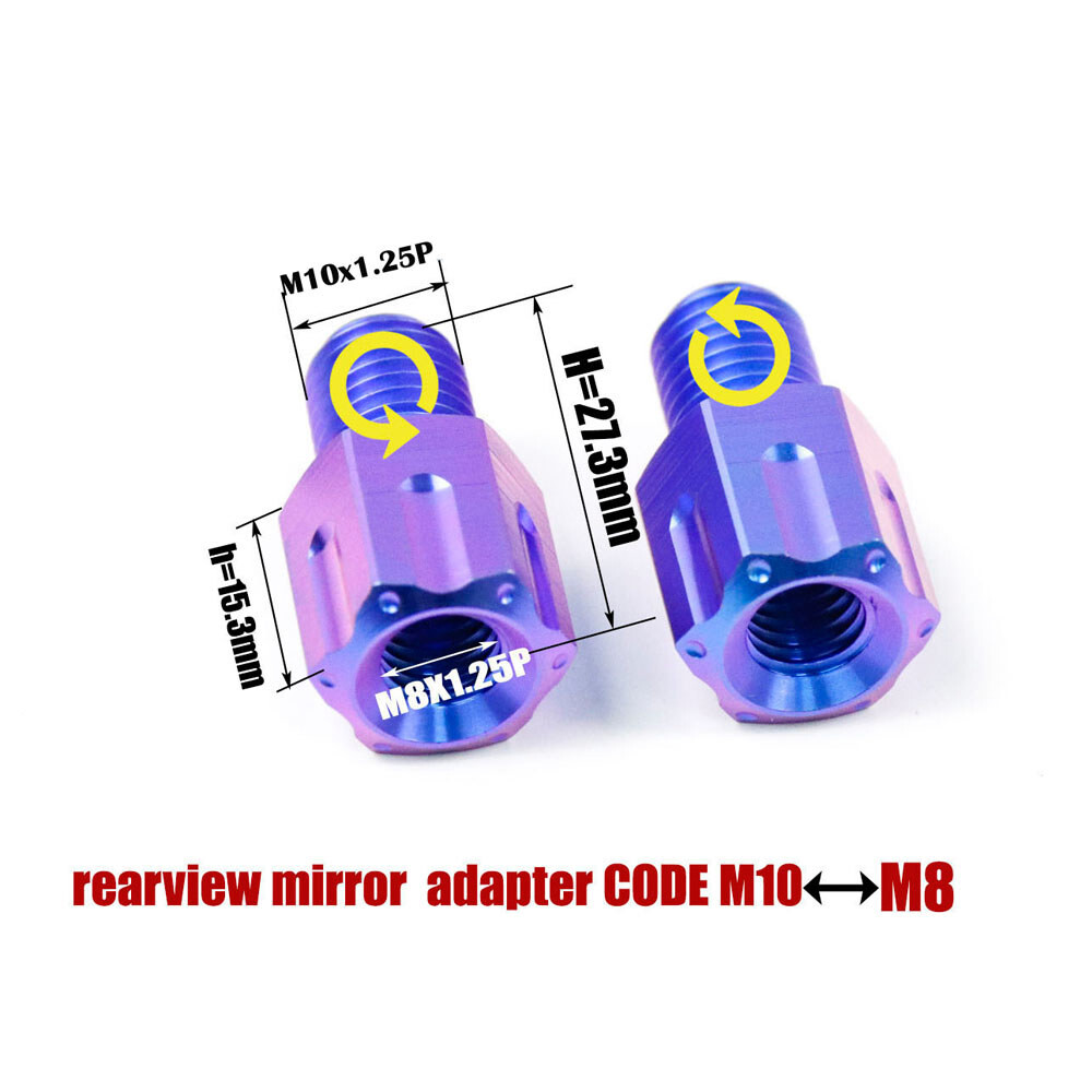 2PCS Titanium Screw Right Left Thread 10mm to 8mm Motorcycle Mirror Adapter Bolt