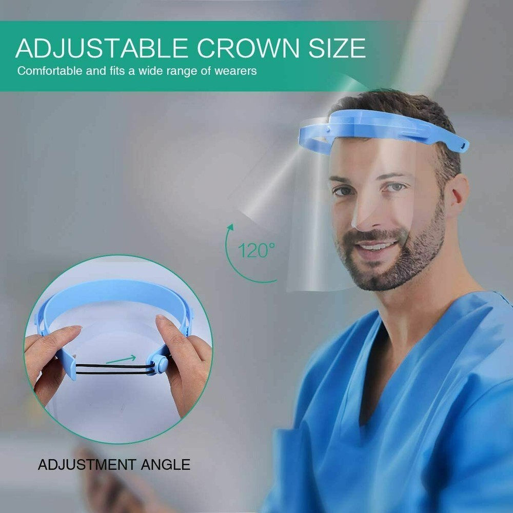 5 Pack Plexiglass Protective Face Shields With Adjustable Head Frames