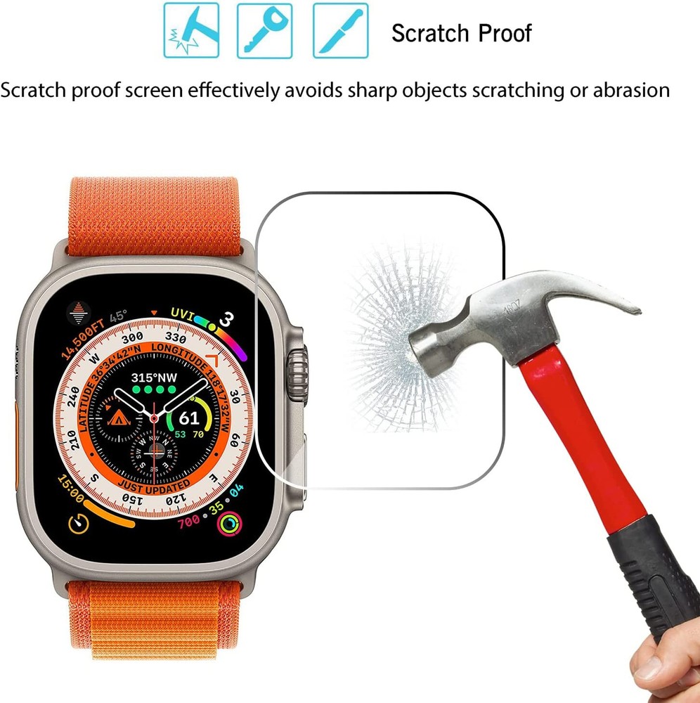 3 Pack Tempered Glass Screen Protector for Apple Watch Ultra 1/2/3 49mm