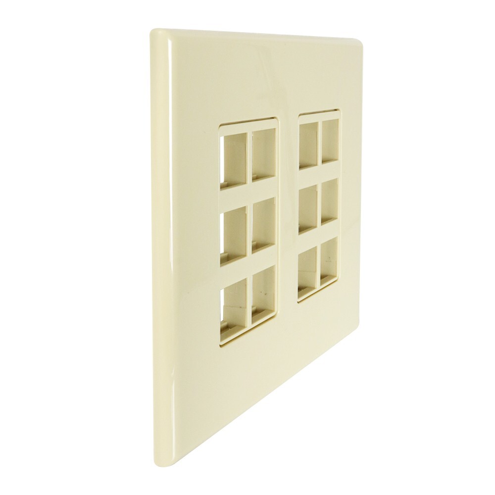 Construct Pro 12-Port Keystone Wall Plate with Screwless Face (Ivory)