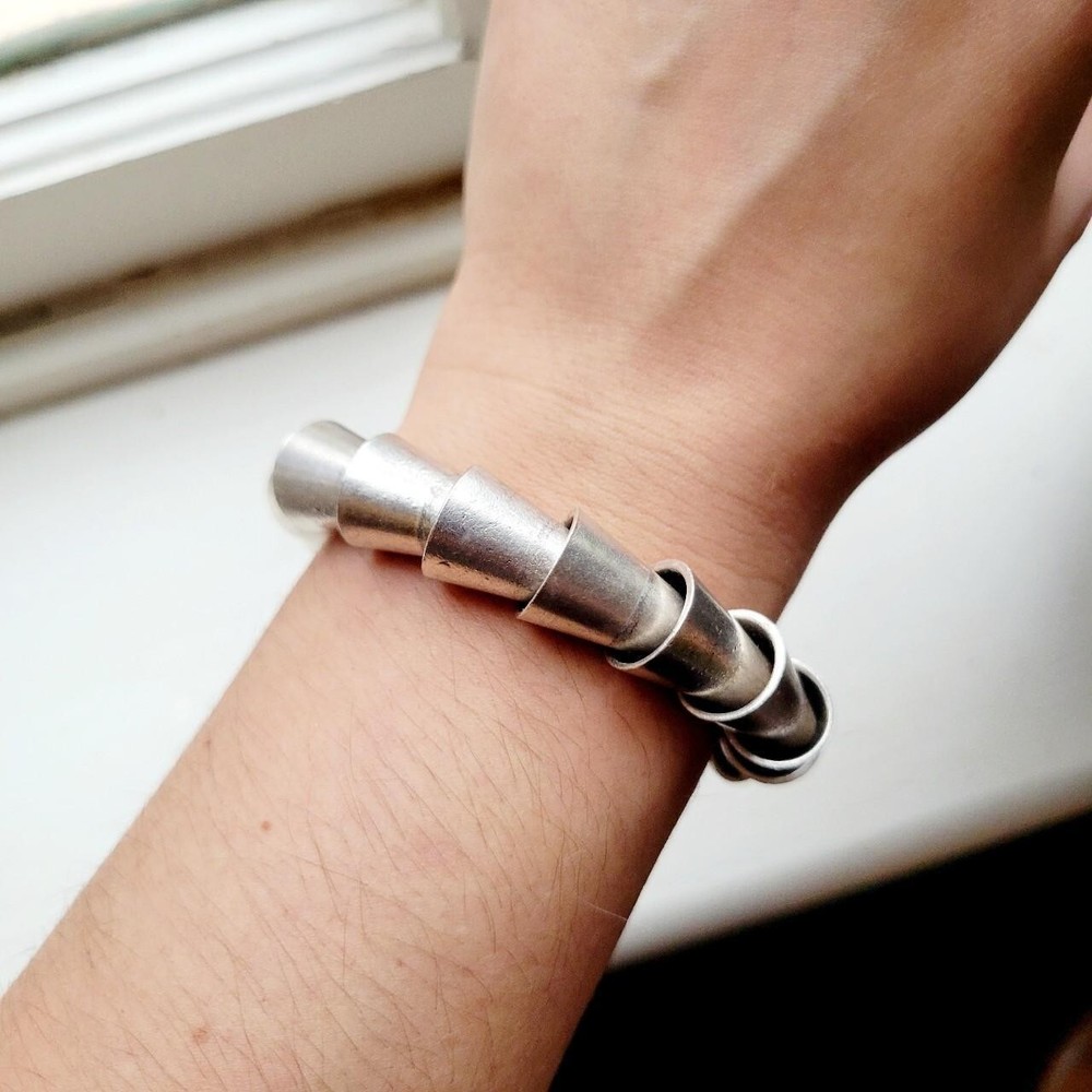 Vintage Silver Modernist Pewter Cone Stretch Bracelet