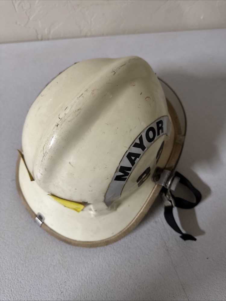 Authentic Cairns & Bro White Fire Mayor Fire Helmet W/ Shield Vintage Millbourne