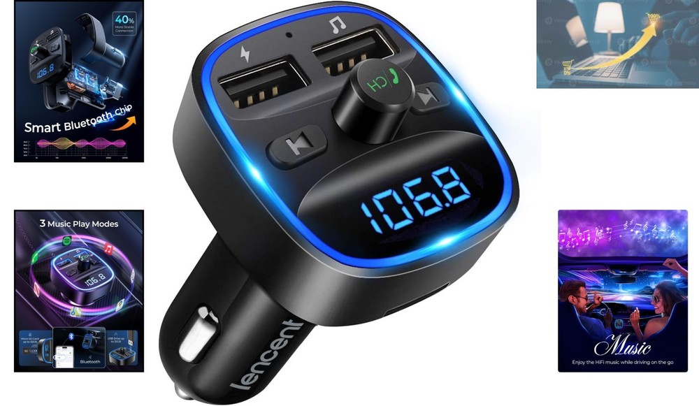 Bluetooth FM Transmitter & Dual USB Car Charger - Hands-Free Calling Adapter