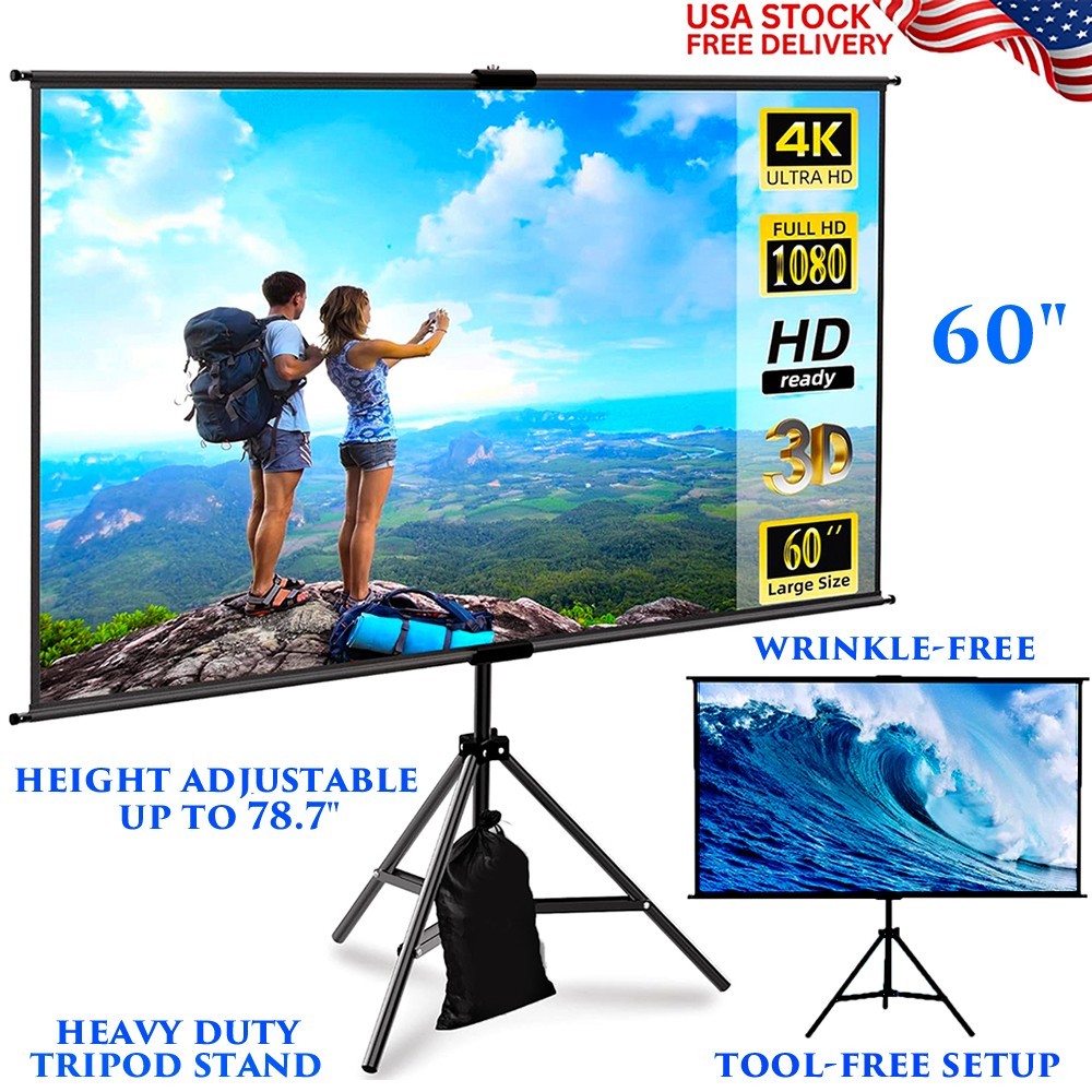 60" PORTABLE MOBILE PROJECTOR SCREEN TRIPOD STAND HEIGHT ADJUSTABLE CONFERENCE