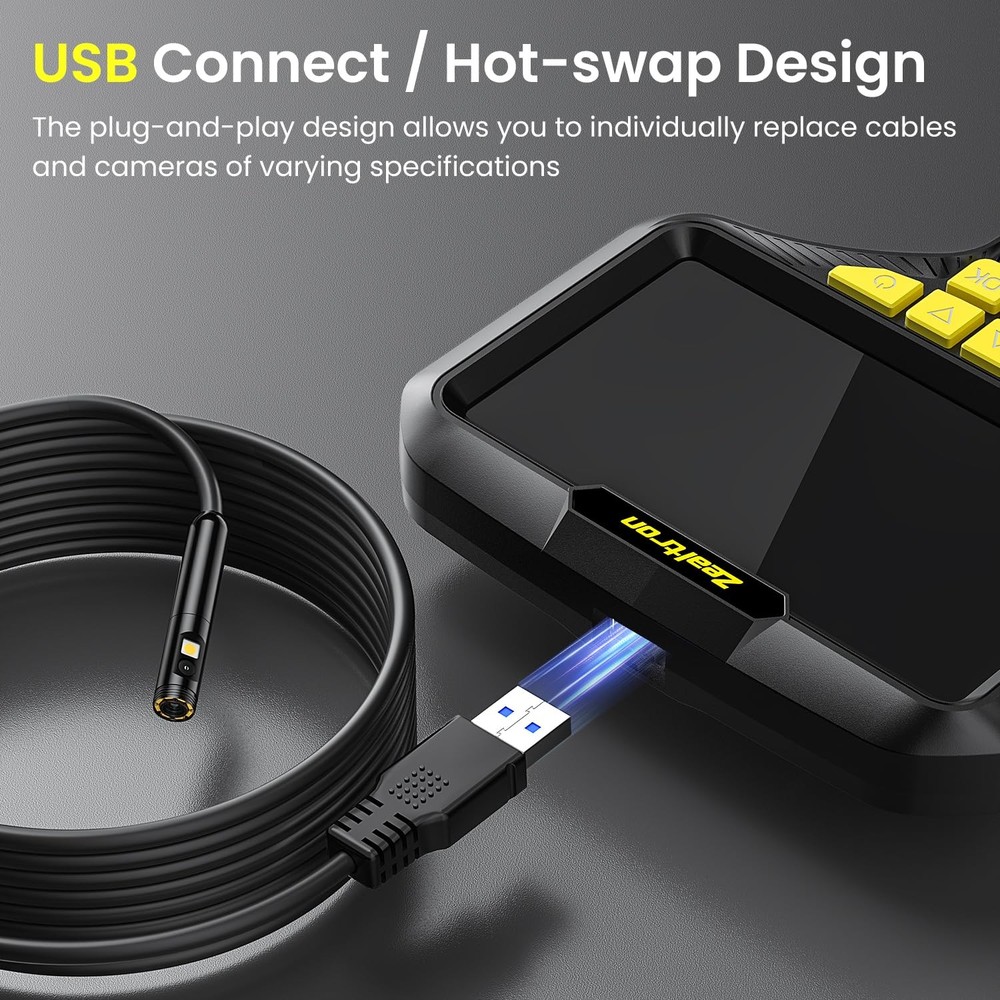 Dual Lens Endoscope Camera with Light, 5.0'' IPS Screen Inspection Camera, 10...