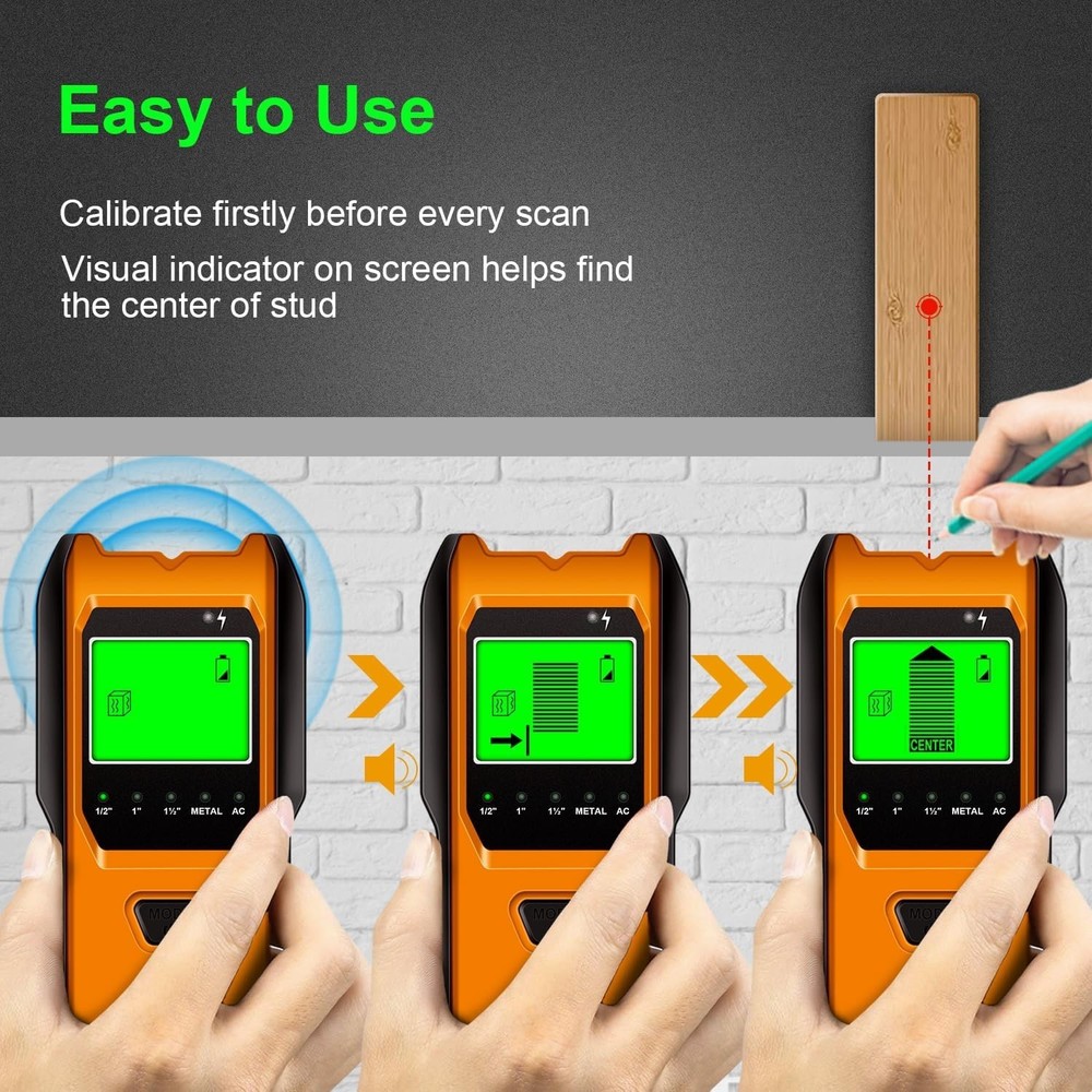5-in-1 Stud Finder Wall Scanner with Smart Sensor & HD LCD Display - Tangerine