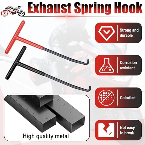 2 PCS Exhaust Spring Puller Tool, Motorcycle Exhaust Spring Hook, T Red + Black