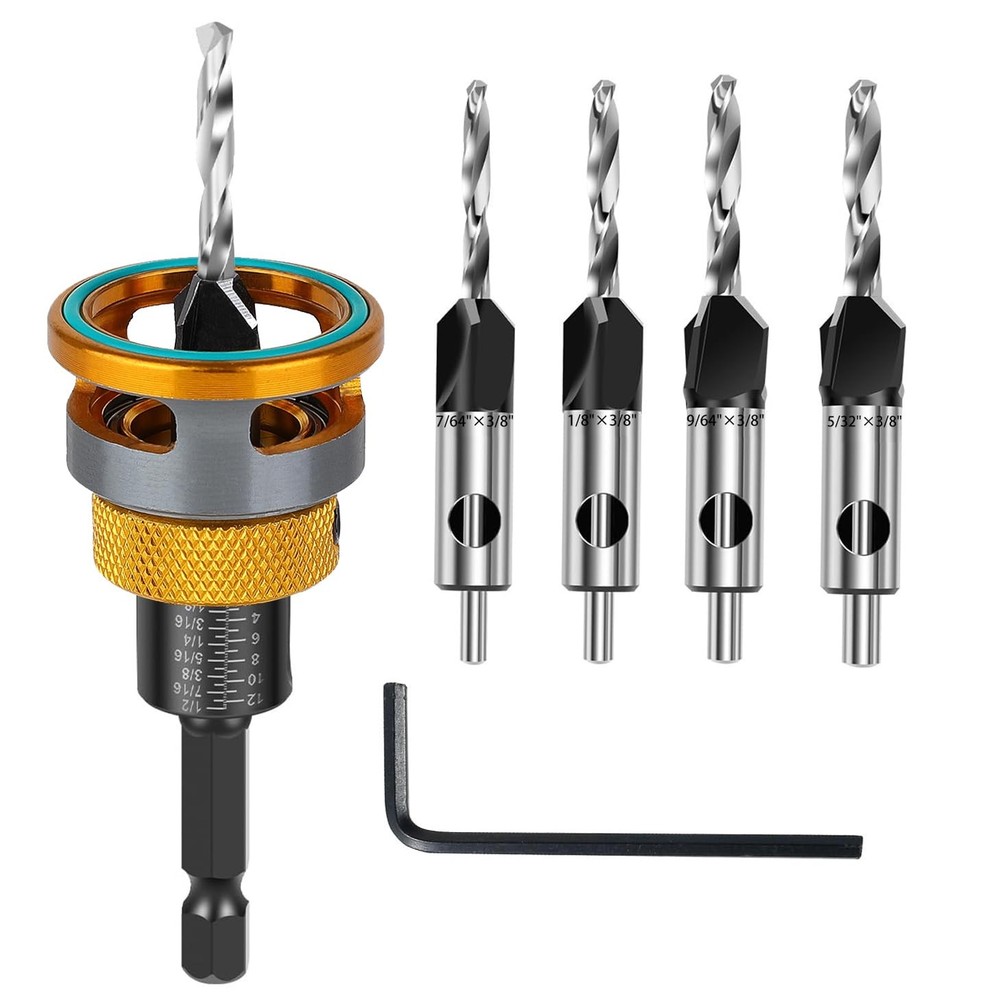 Countersink Drill Bit Set with Depth Stop 4PCS, HCS Four Blades Countersink...