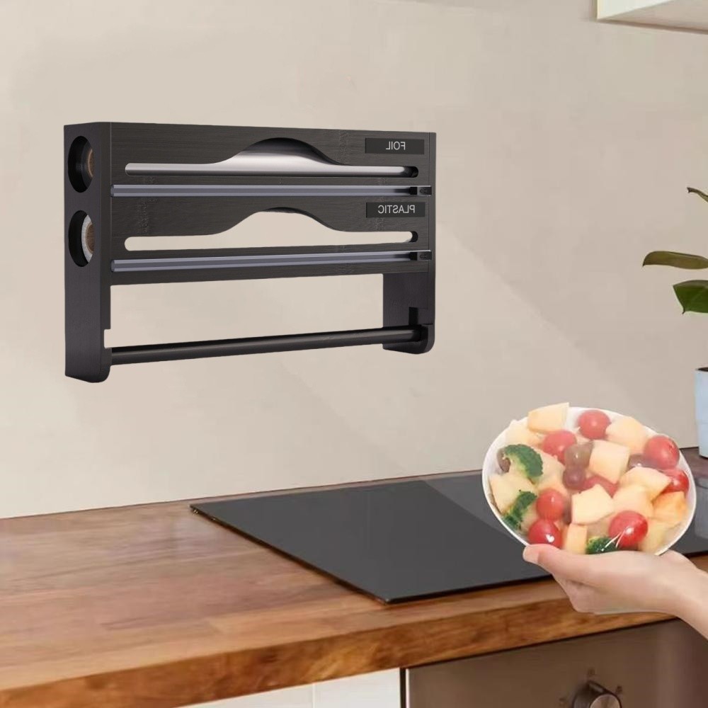 Wrap Dispenser With Cutter Kitchen Wrap Organizer With Roll Holder