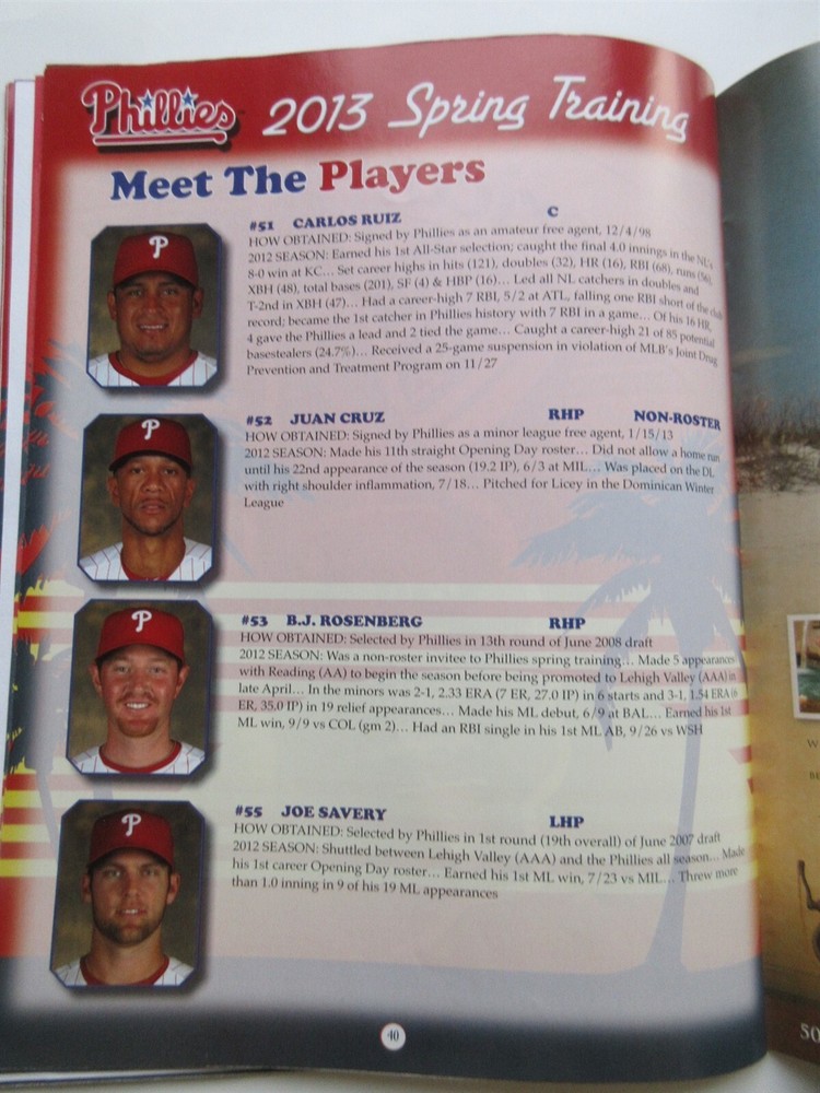 2013 Philadelphia Phillies Spring Training Program Clearwater Florida Utley Lee