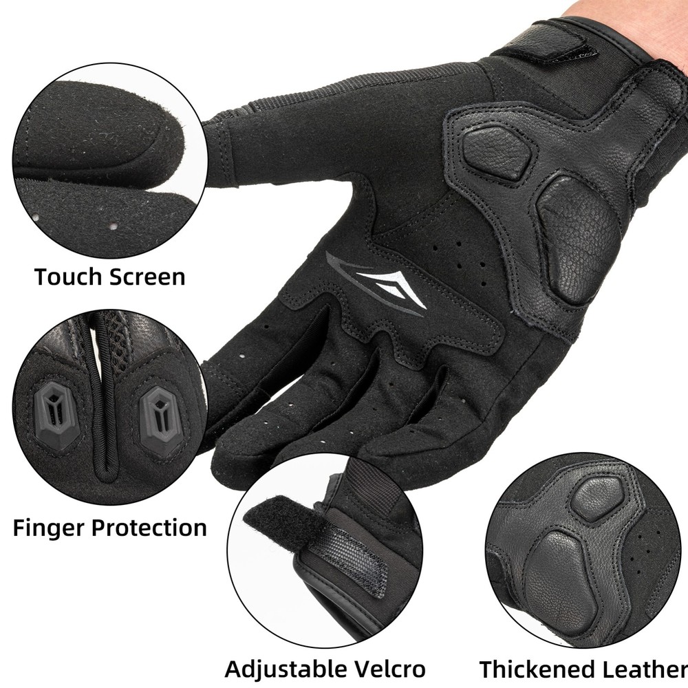 ROCKBROS Leather Motorcycle Gloves with Touchscreen Function and Protectors.