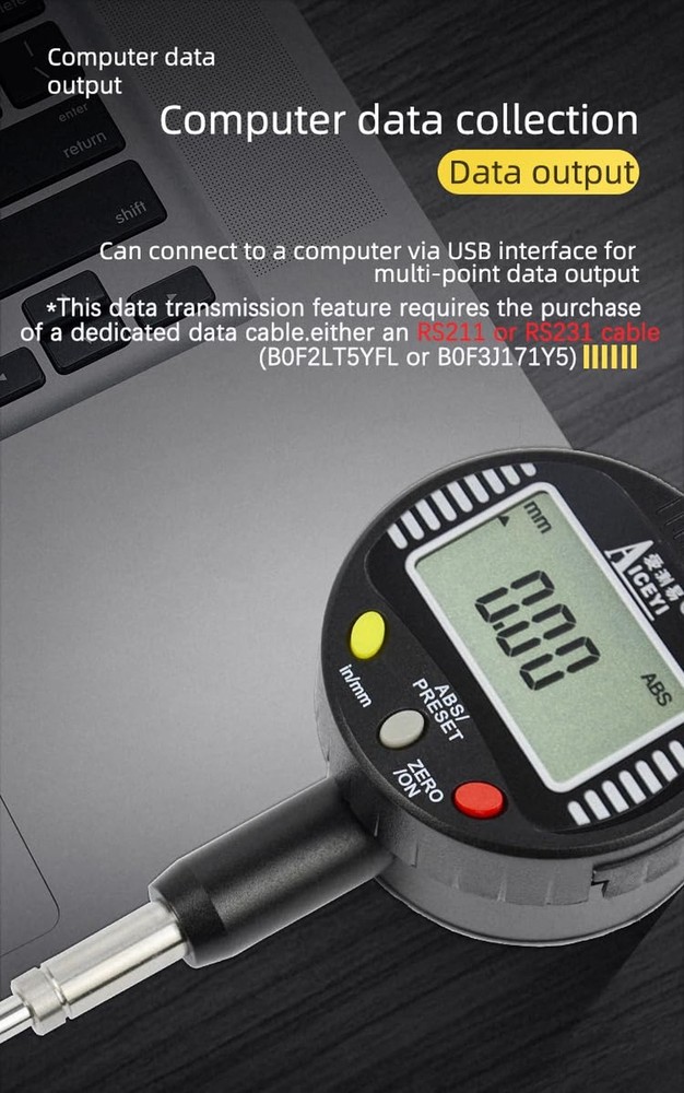 Digital Dial Indicator 0-2in/50.8mm, 0.01mm/ 0.0005" Tolerance Function Inch/...
