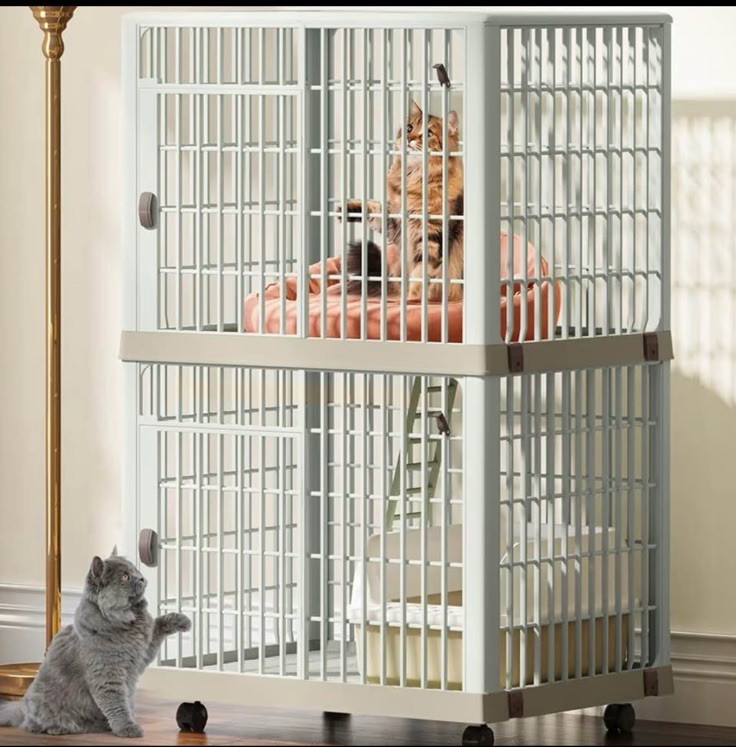 Plastic Cat House Cage with Wheels, Gray, Easy Mobility, Assembly Kit Included