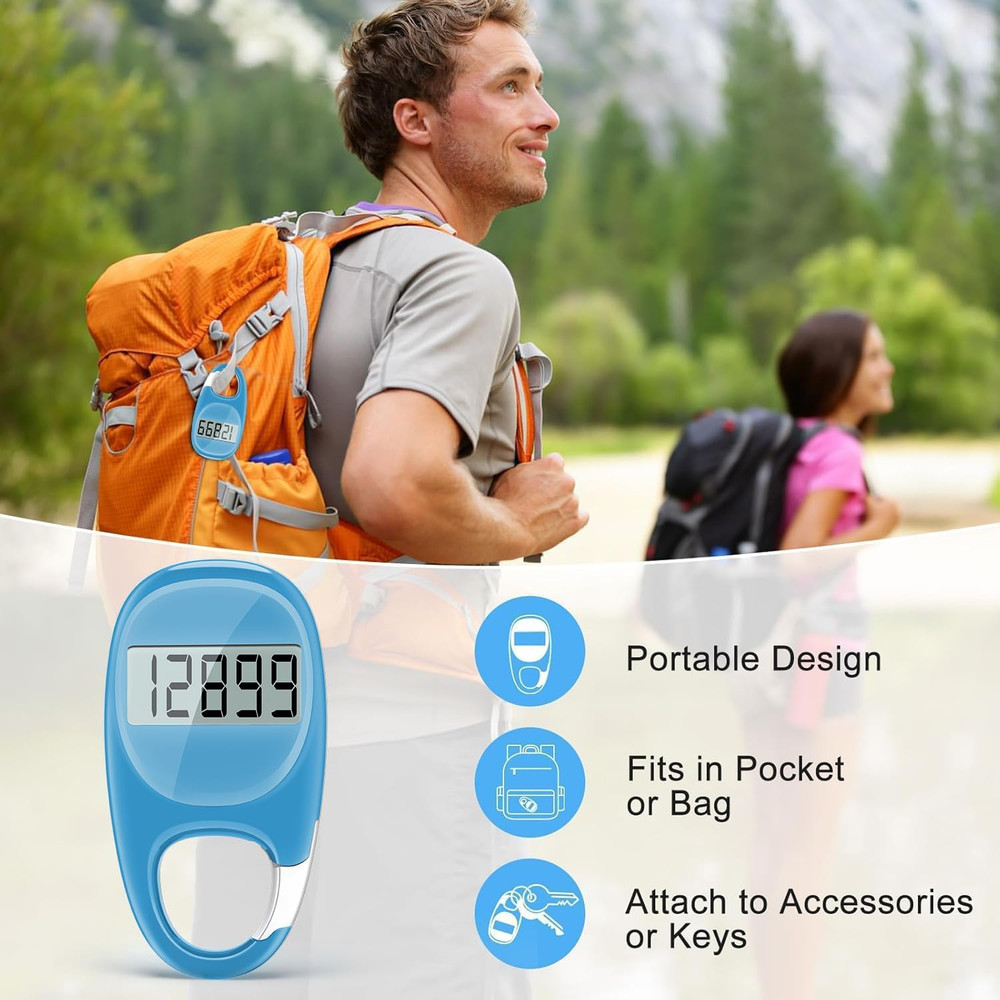 Simple Pedometer for Walking, Accurate Step Tracker with Carabiner, 3D Step Coun