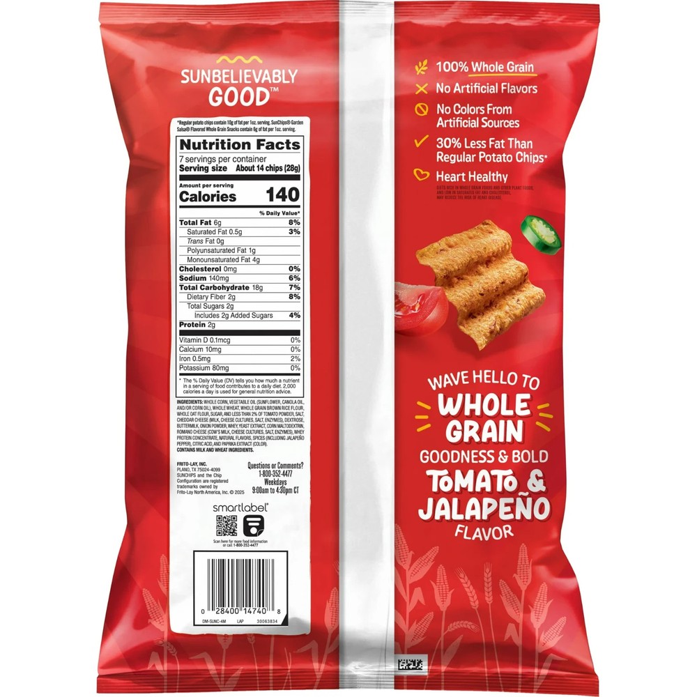 SunChips 100% Whole Grain Garden Salsa Snack Chips Bag, 7 oz​