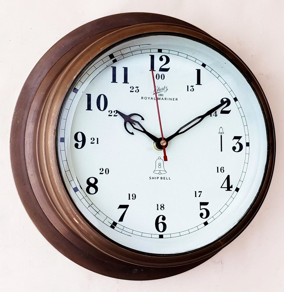 Vintage Decorative Solid Brass Ship Clock Antique Replica Maritime Wall Clock.
