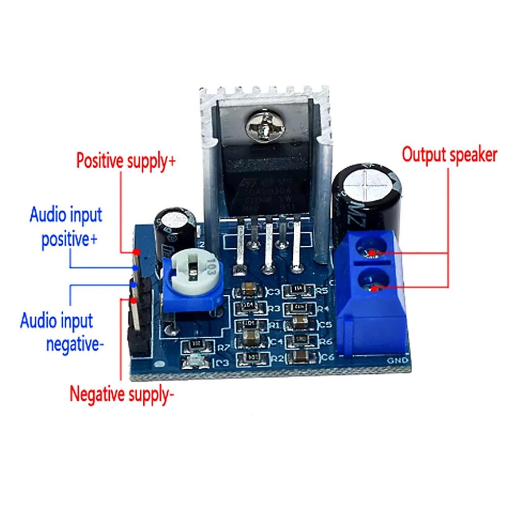 5Pcs 18W Mono Audio Amplifier Module 6-12V with Power Indicator Light Onboard