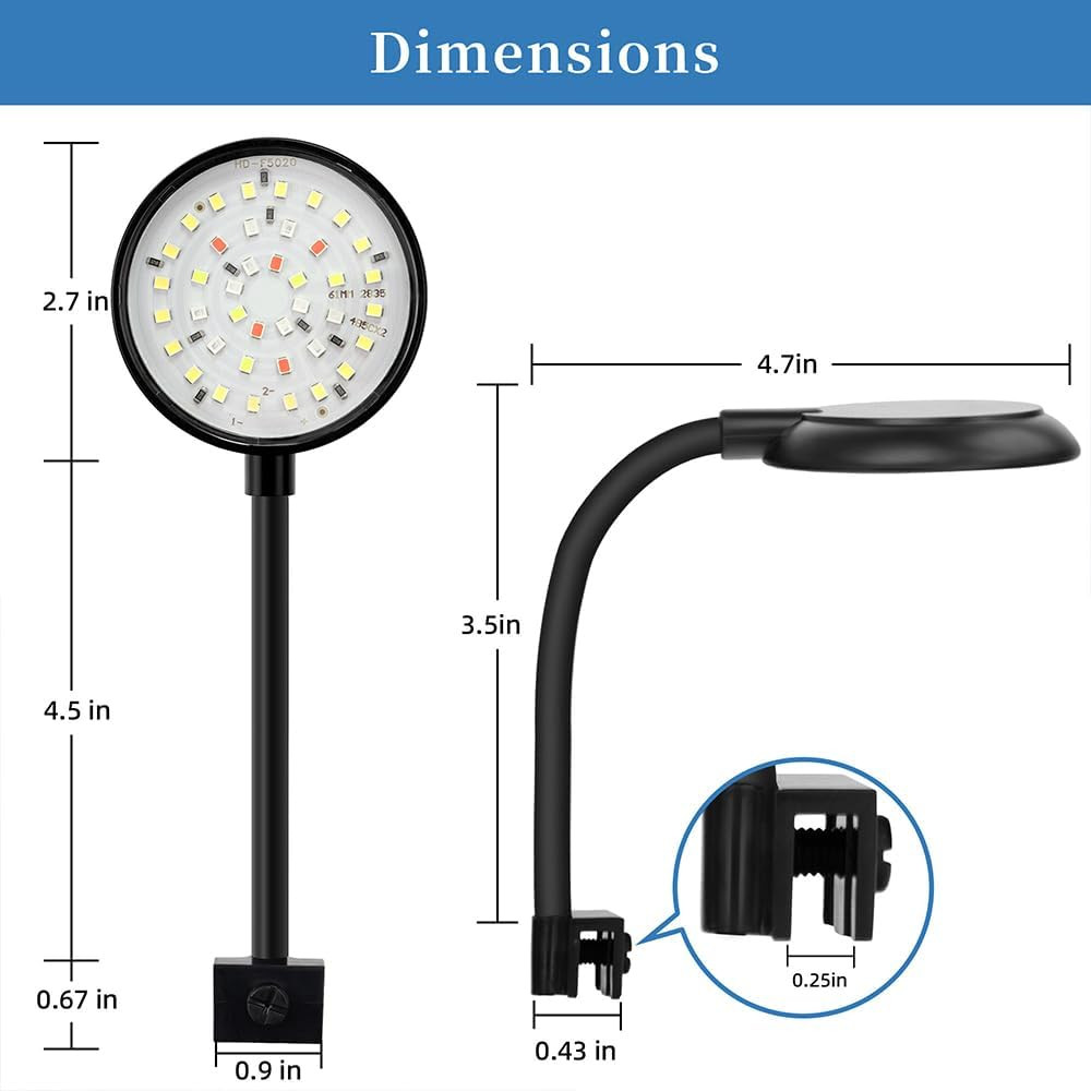 Datoo Mini Clip on Aquarium Light 7W Dimmable Small Fish Tank Light USB Moving L