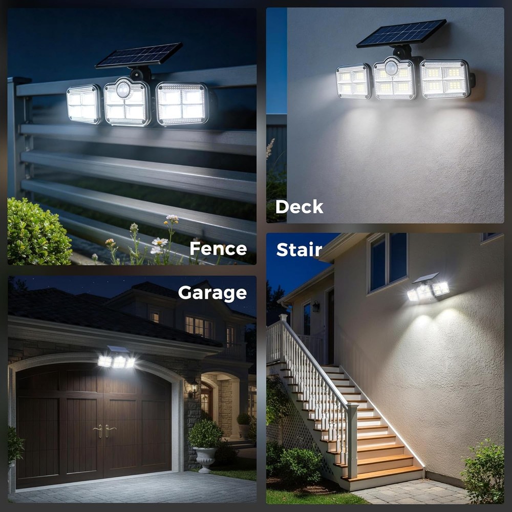 2 Pack LED Solar Lights 3-Head Outdoor Waterproof Motion Sensor Security Lamp