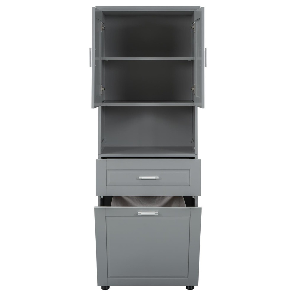 Multifunctional Bathroom Cabinet with Laundry Hamper, Smooth Waterproof Surface