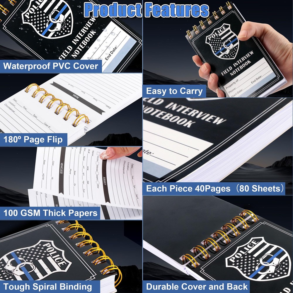 Police Field Interview Notebook, Public Safety Police Report Notepad for Acci...