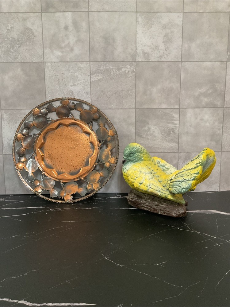 Vintage Copper Platter Bowl With Leaf Design,EUC