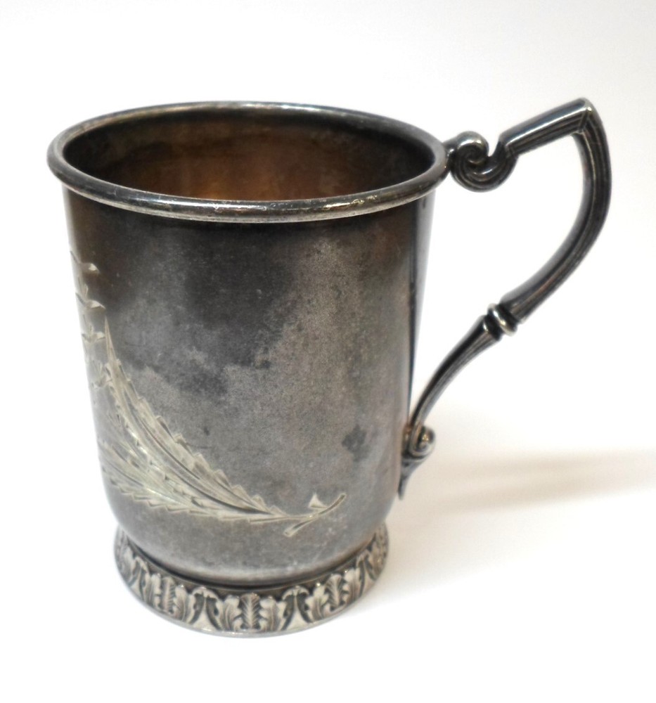 Antique VICTORIAN SILVER PLATED CUP - BFA Script Monogram 3" Tall