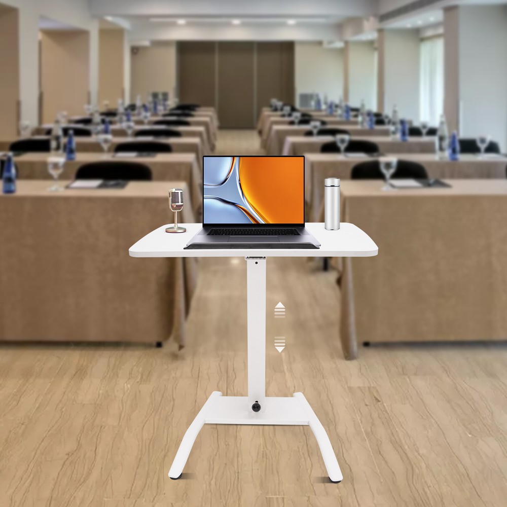 Adjustable 10°-30° Rolling Podium Desk Standing Lifting Computer  Desk White