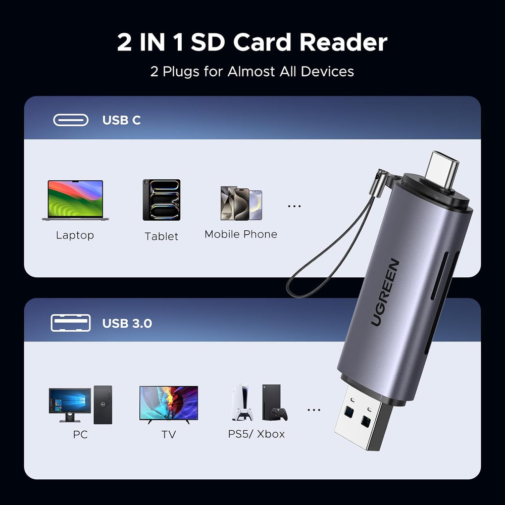 SD Card Reader USB C, USB 3.0 Micro SD Card Reader 2 in 1 Memory Card Reader for