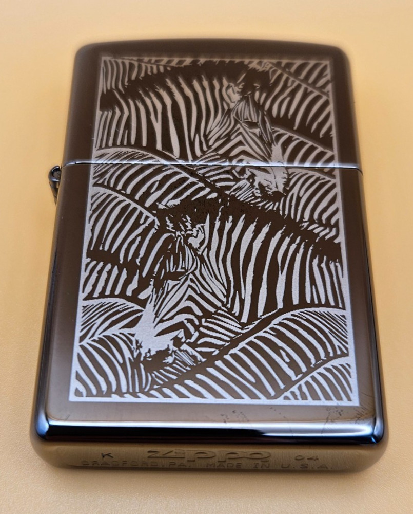 Zippo Lighter 2004 Choice Collection: Zebra Jamboree, New In Box, Sharp Looking!