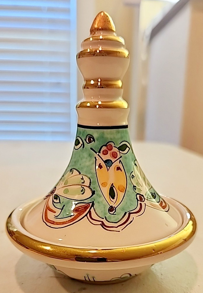 Miniature Moroccan Tagine Hand Painted Decorative Ceramic 4.75" Tall