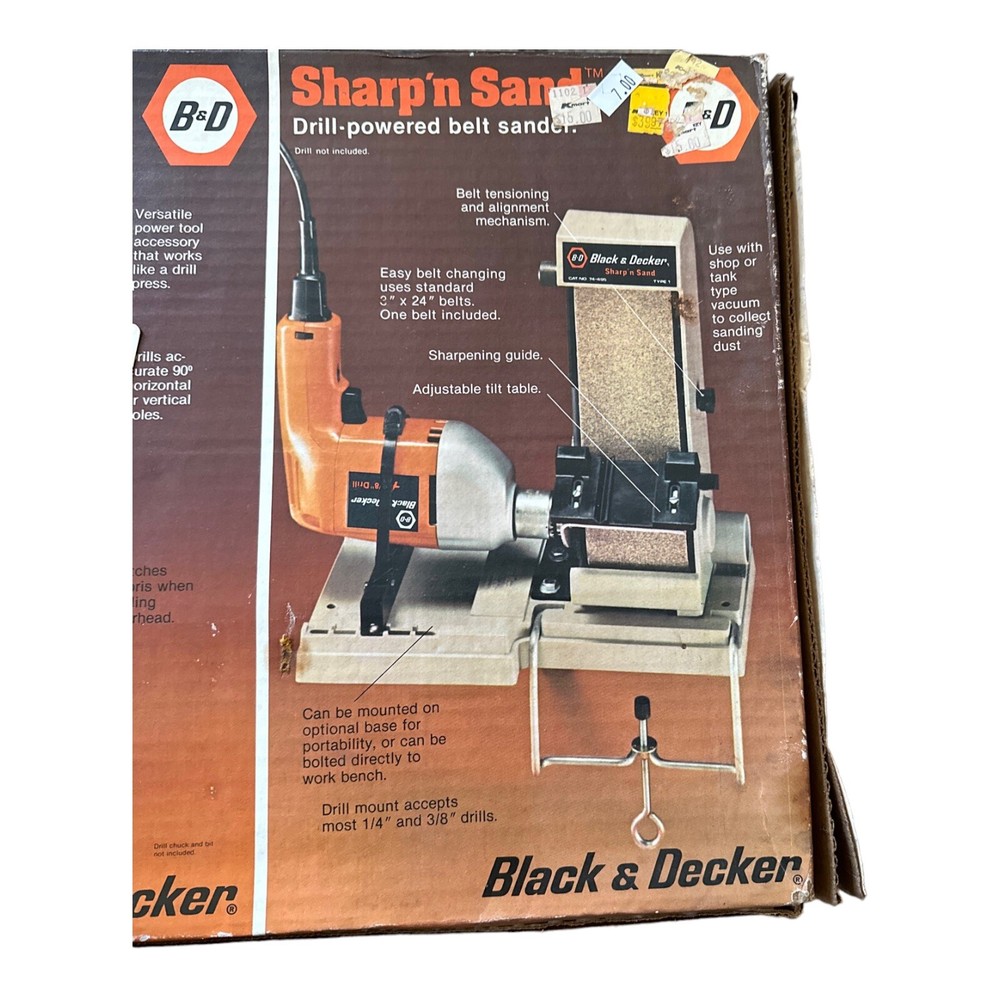 Vintage Black & Decker Sharp n Sand Drill Powered Belt Sander/Drill Guide Combo
