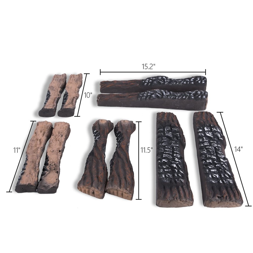 Large Gas Fireplace Logs, 10 Piece Ceramic Fire Logs for Fire Pit and Firepla...