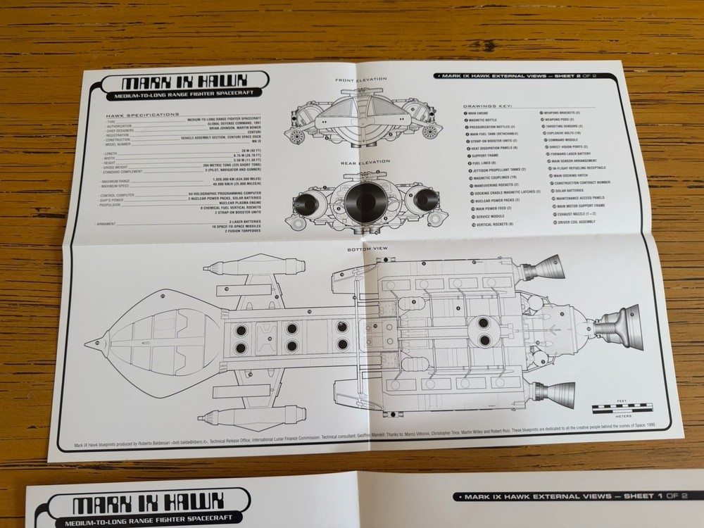 Space 1999 Mark IX Hawk 13"x19" Blueprint Set
