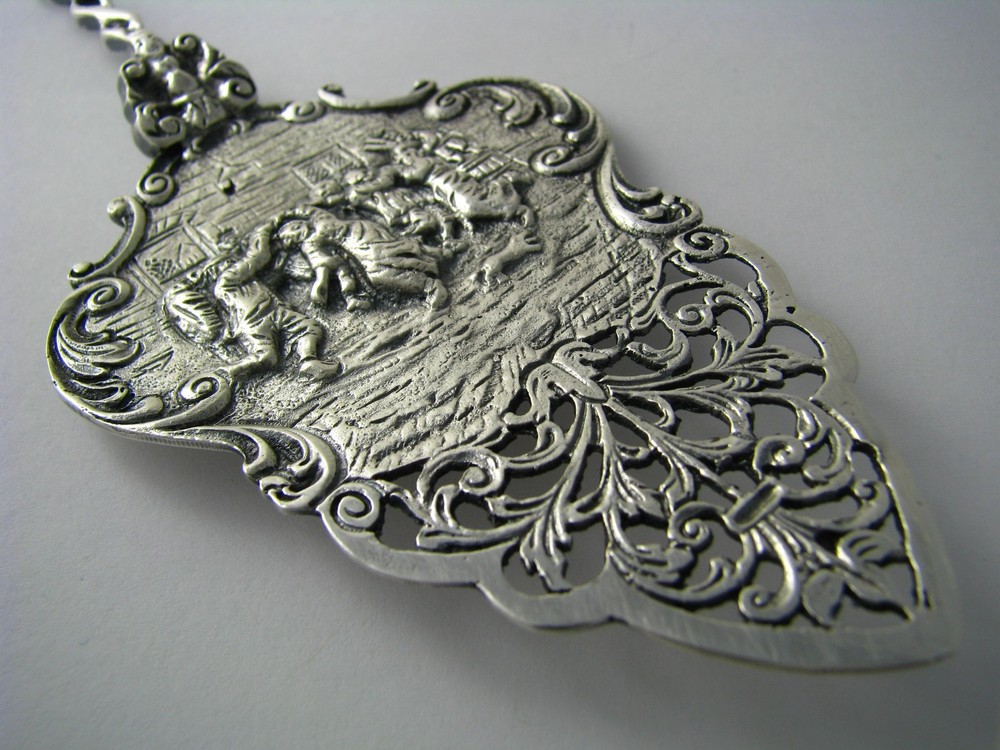 DUTCH SILVER PIE SERVER PASTRY CAKE SERVER STRAINER Holland Netherlands ca1900s