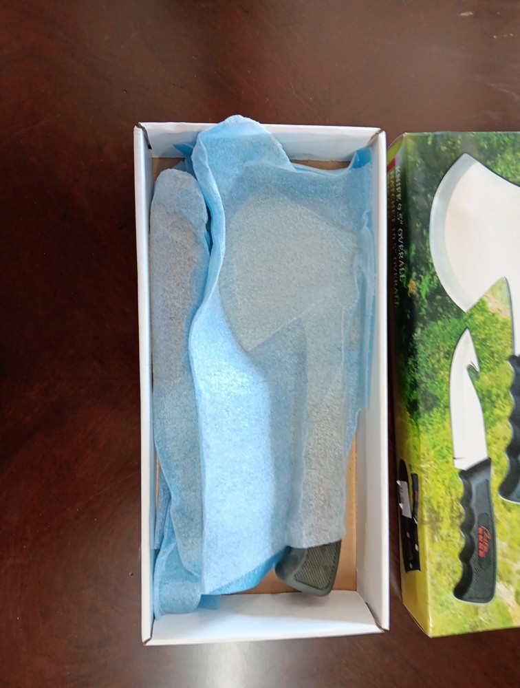 CAMPING KNIFE + AXE SET | 2-Pc Gut Hook Hunter Fixed-Blade Hatchet Black Rubber