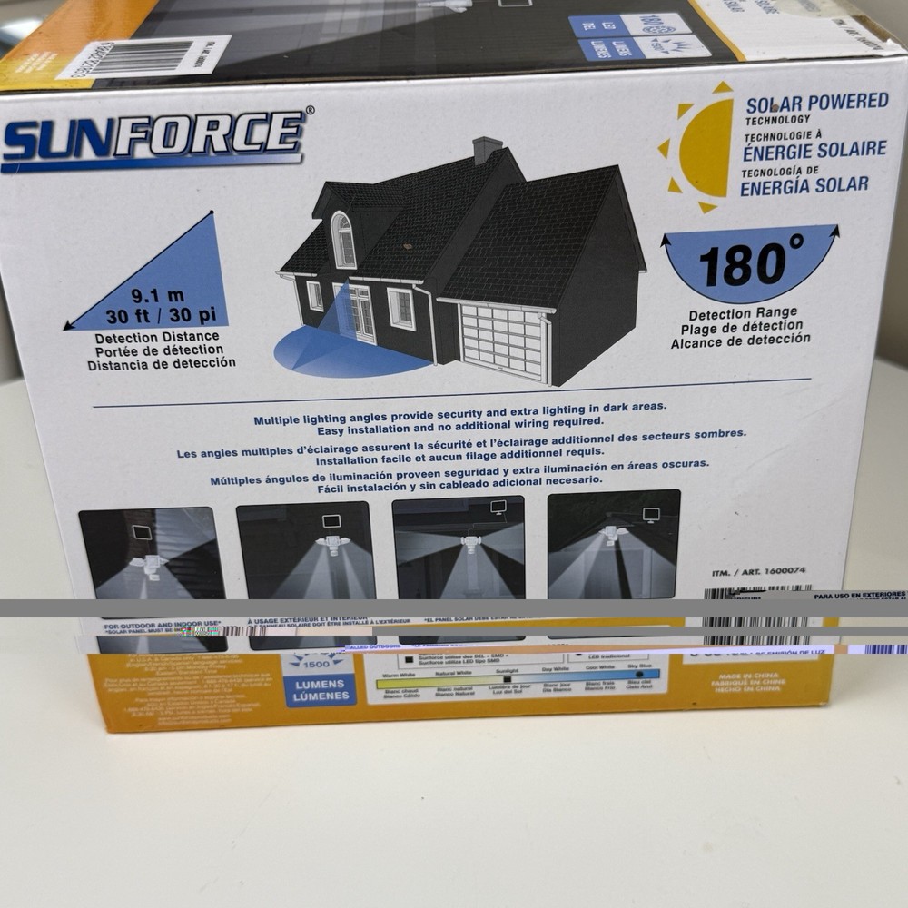 Sunforce Solar Panel Triple Head Motion Activated Security Light 1500 lumens NEW