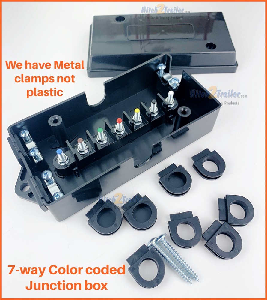 (1) Trailer Wiring cord Junction Box 7-pole Weatherproof COLOR CODED w/hardware