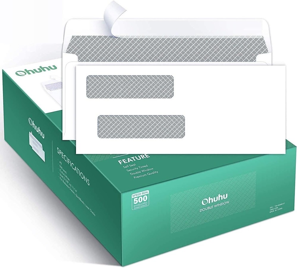 500 Pack Double Window Envelope SELF SEAL Adhesive Tinted Security Envelopes ...