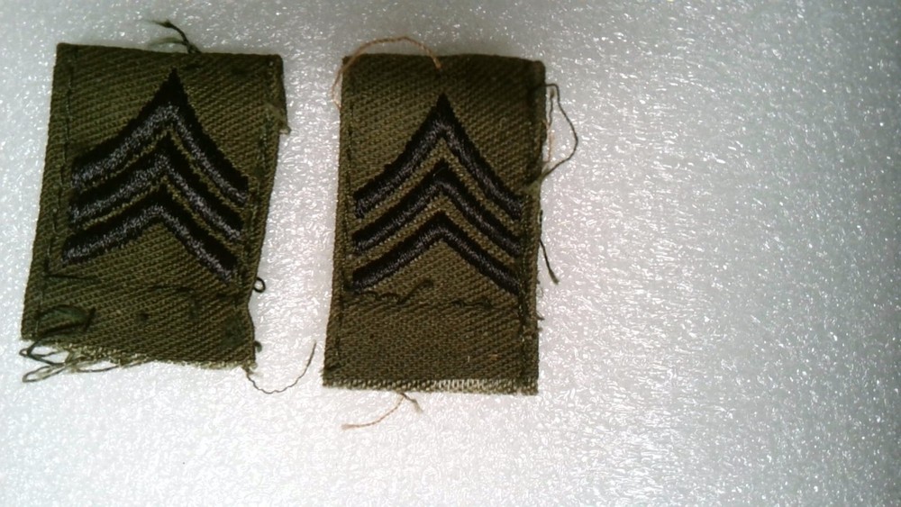 MILITARY PATCH SEW ON RANK SET OF 2 PULLED OFF UNIFORMS OD GREEN E-5 SERGEANT