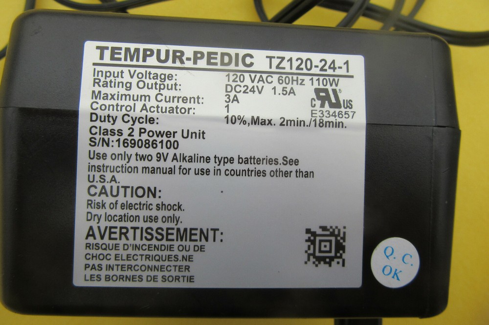 Tempur-Pedic customatic adjustable bed power supply TZ120 24 1 control box