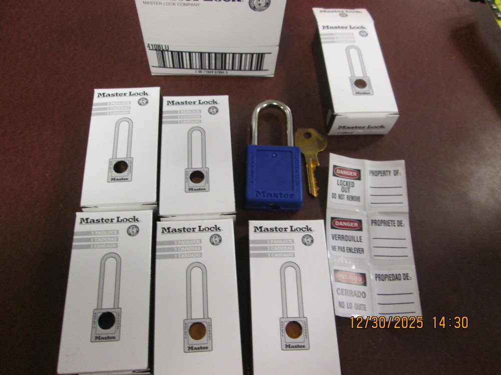 MASTERLOCK Lockout Padlock Keyed Different Thermoplastic, Blue Qty 6 410BLU
