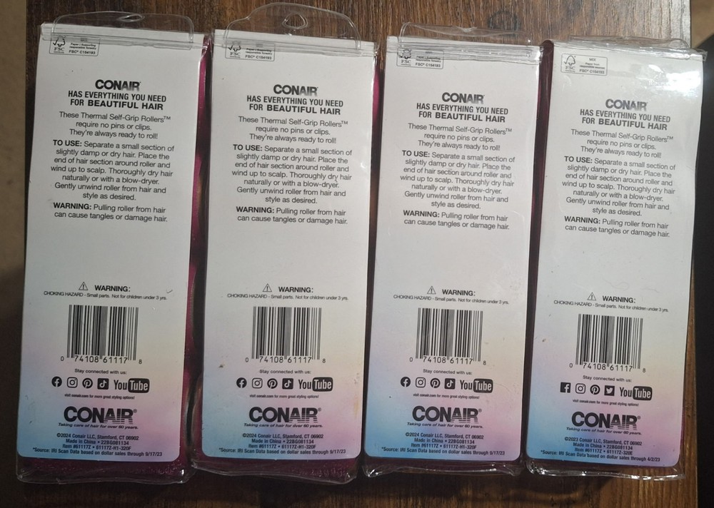 4 Sets Conair Smooth & Voluminous Curls Assorted Thermal Self Grip Rollers 12 Pk