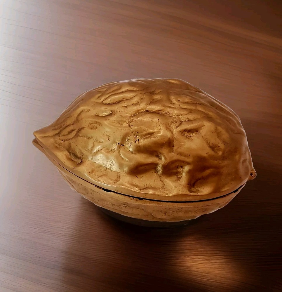 Vintage Heavy Solid Brass Walnut Shaped Nutcracker