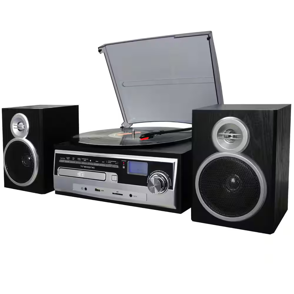 3-Speed Turntable with Wired Shelf Speakers