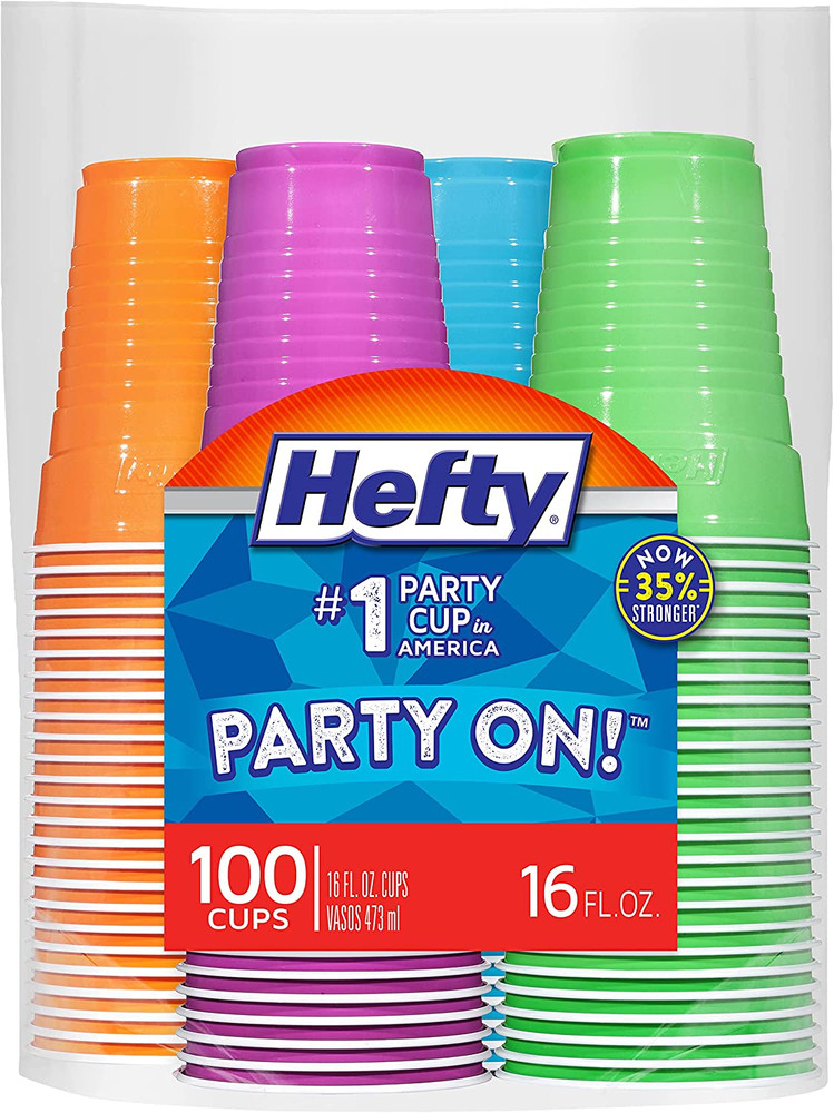 16 oz Disposable Plastic Cups, Assorted Colors, 100 Count Party Pack USA