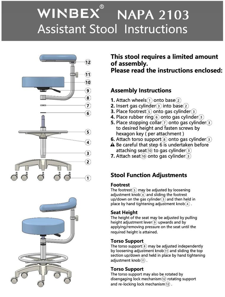 Dental Assistant Stool Round Seat Adjustable
